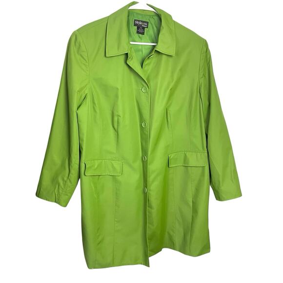 Style & Co Trench Coat Rain Jacket Womens 20W Lime Green Colorful Spring Fall - Picture 1 of 7